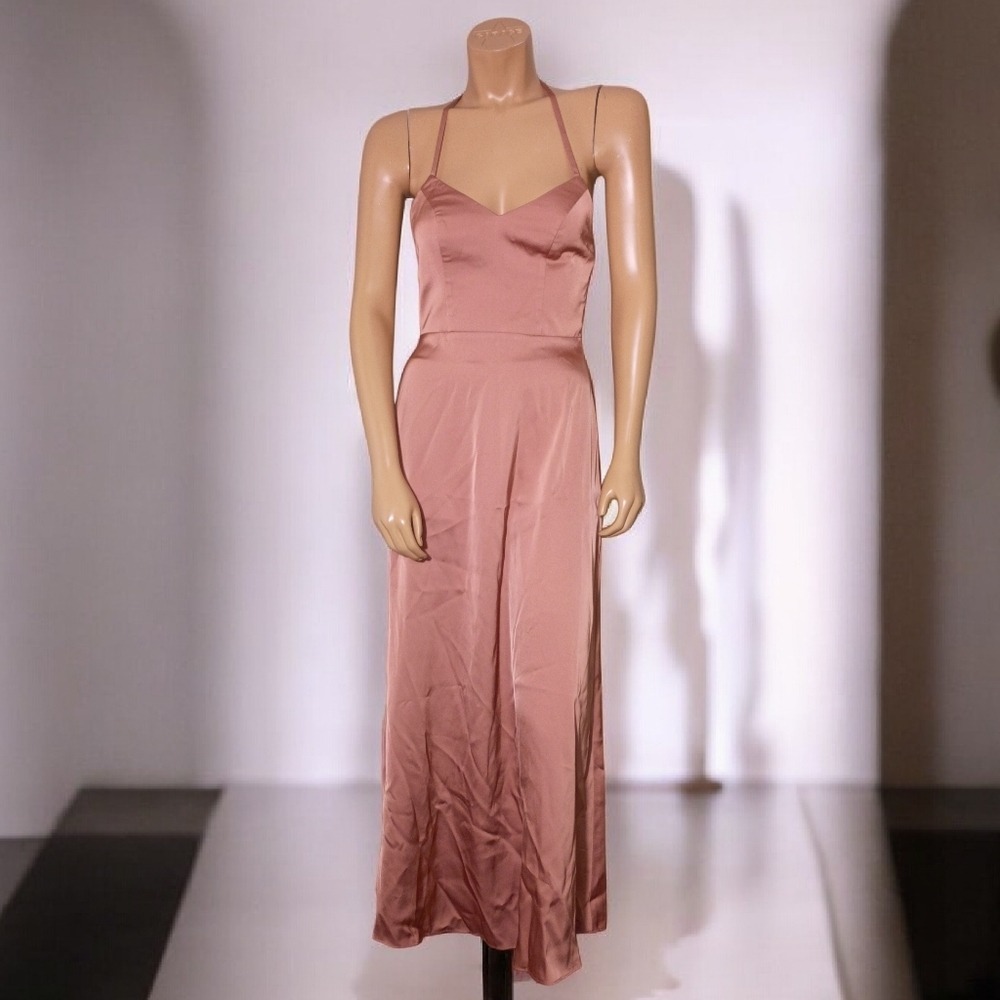 Azazie Satin Slip‎ Dress in Blush Size M